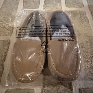 Kids Moccasin Slippers - Tan and Blue